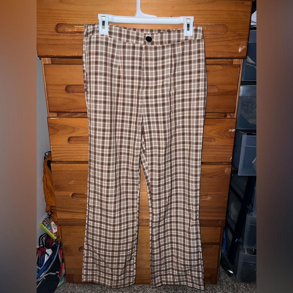 SHEIN Tan and Brown Plaid Pants Large